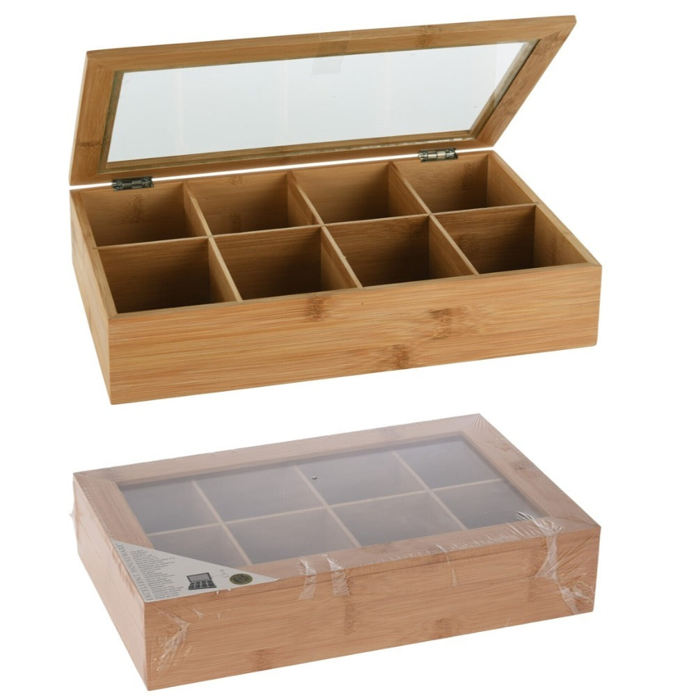 Rectangular Tea Box Wood 8 Compartments