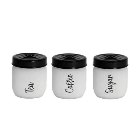 Herevin, Decorated Canister 425Cc Set (Tea-Coffee-Sugar) Black, 172341-020