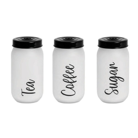 Herevin, Decorated Canister 1000Cc Set (Tea-Coffee-Sugar) Black, 172541-020