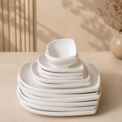 Karaca Forever White Bone Series 28-Piece Tableware Set – Porcelain Dining Set, 153.09.01.6011