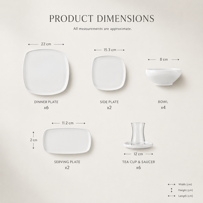 Karaca Forever White Bone Series 28-Piece Tableware Set – Porcelain Dining Set, 153.09.01.6011