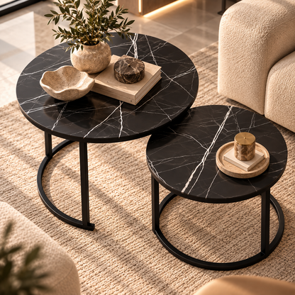 Noir Marble Nesting Table Set – 2 Pieces | TT-036