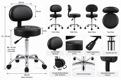 Swivel Spa Massage Stool Adjustable Height Adjustable Salon Stool with Backrest