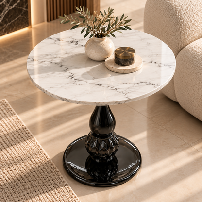 Aurelio Marble Round Side Table – White & Black | XS59-66