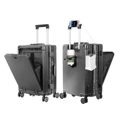 All-in-One Suitcase – Airline-Approved Carry-On with Laptop Compartment, USB/Type-C Charging, 360° Spinner Wheels and Smart Organized Interior – Grey, SK949B