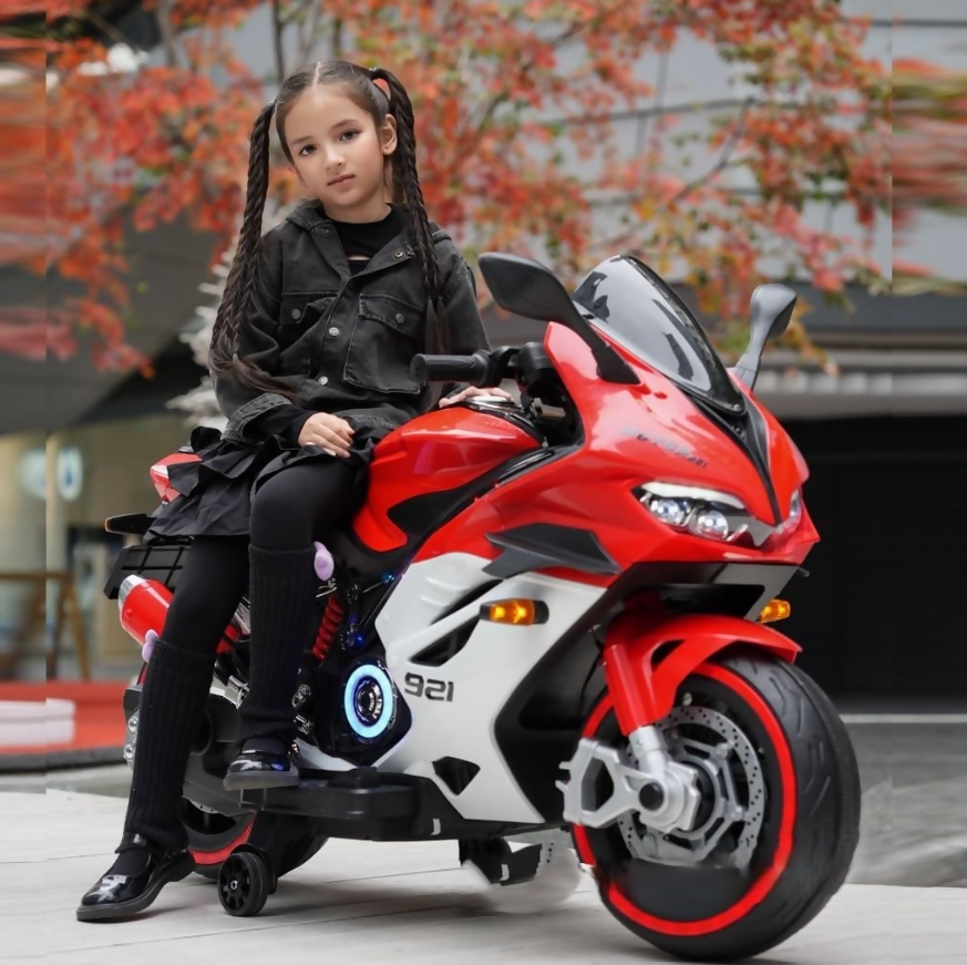 Kids Jumbo Sports Ride-On Bike – 12V Battery, Hand Accelerator, Bluetooth & LED Lights (Ages 6–12)