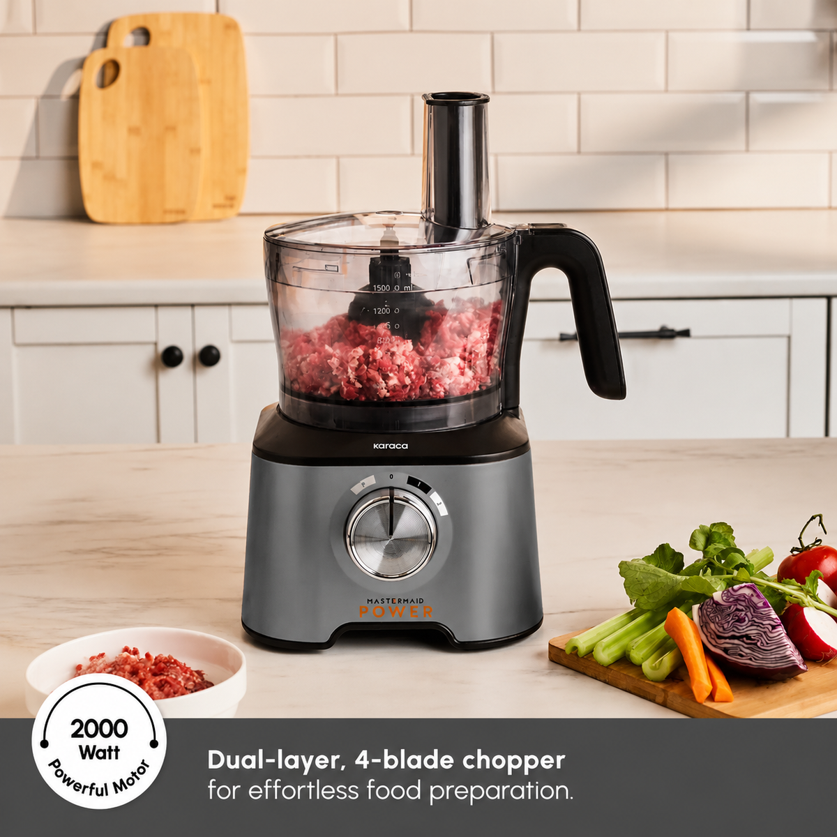 Karaca Mastermaid Power Multifunctional 10 in 1 Food Processor 2000W, Galaxy Grey, 153.03.06.6570