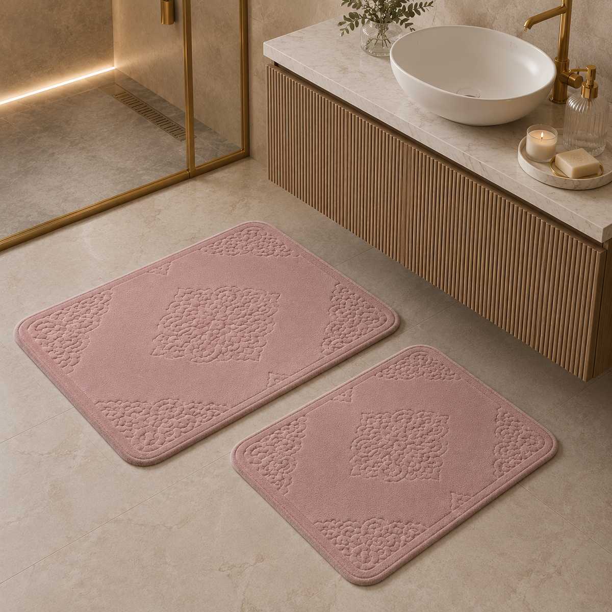 Karaca Home Damila 2-Piece Bath Mat Set – Powder, 200.15.01.0269