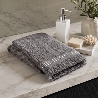 Karaca Home Softy 100% Cotton Appliqued Face Towel 50 x 90 cm – Grey, 200.19.01.0653