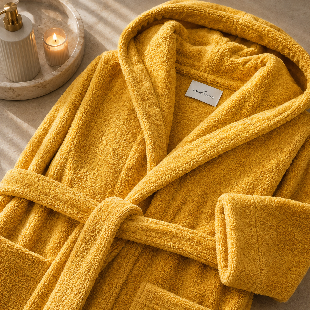 Karaca Home Motto Bathrobe 100% Cotton L/XL – Mustard, 200.21.01.0338