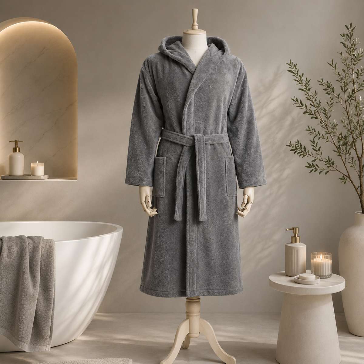 Karaca Home Motto 100% Cotton S/M Bathrobe – Grey, 200.21.01.0335