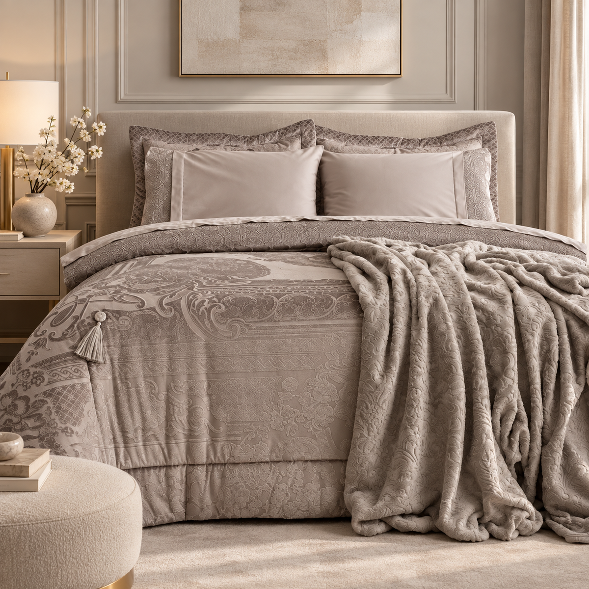 Karaca Home Valeria Grey Queen 8-Piece Bridal Bedding Set, 200.22.04.0331
