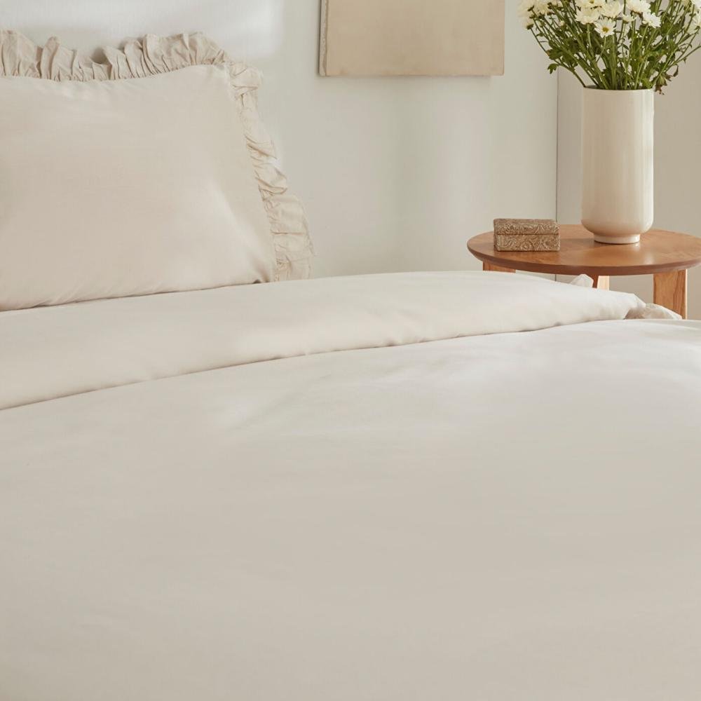Karaca Home Pure Ruffle 100% Cotton King Size Duvet Cover Set - Ecru, 200.22.05.0298