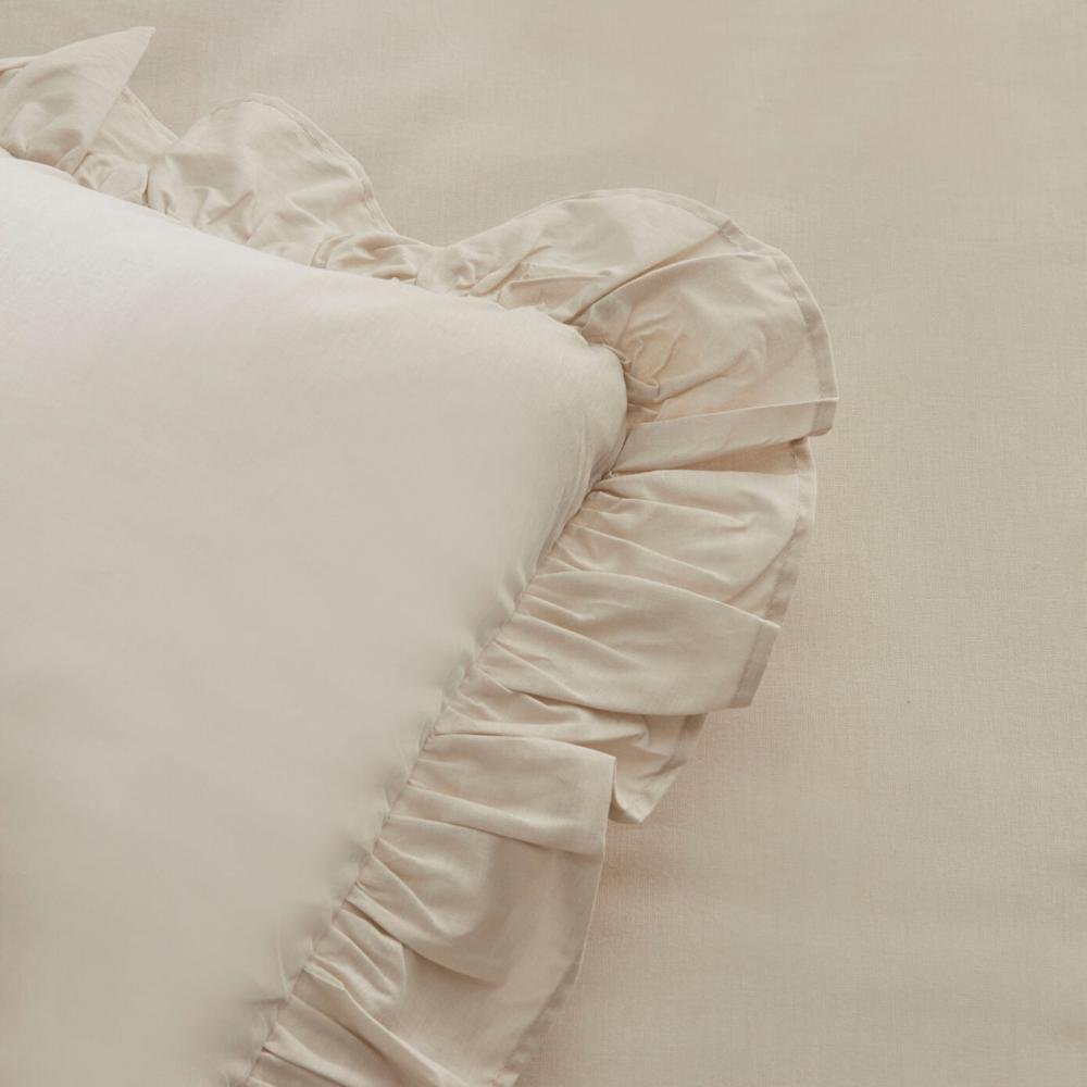 Karaca Home Pure Ruffle 100% Cotton King Size Duvet Cover Set - Ecru, 200.22.05.0298