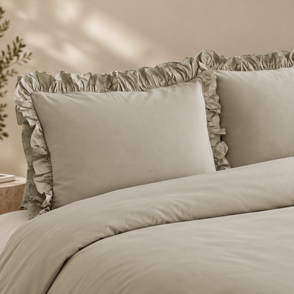 Karaca Home Pure Ruffle 100% Cotton King Size Duvet Cover Set – Sage, 200.22.05.0299