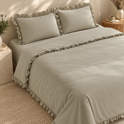 Karaca Home Pure Ruffle 100% Cotton King Size Duvet Cover Set – Sage, 200.22.05.0299