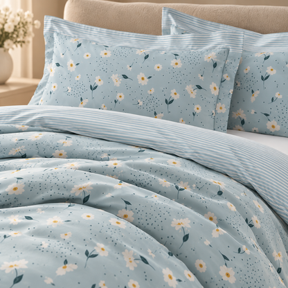 Karaca Home Daisy Blue 100% Cotton Single Duvet Cover Set 160 × 220 cm, 200.22.08.0036