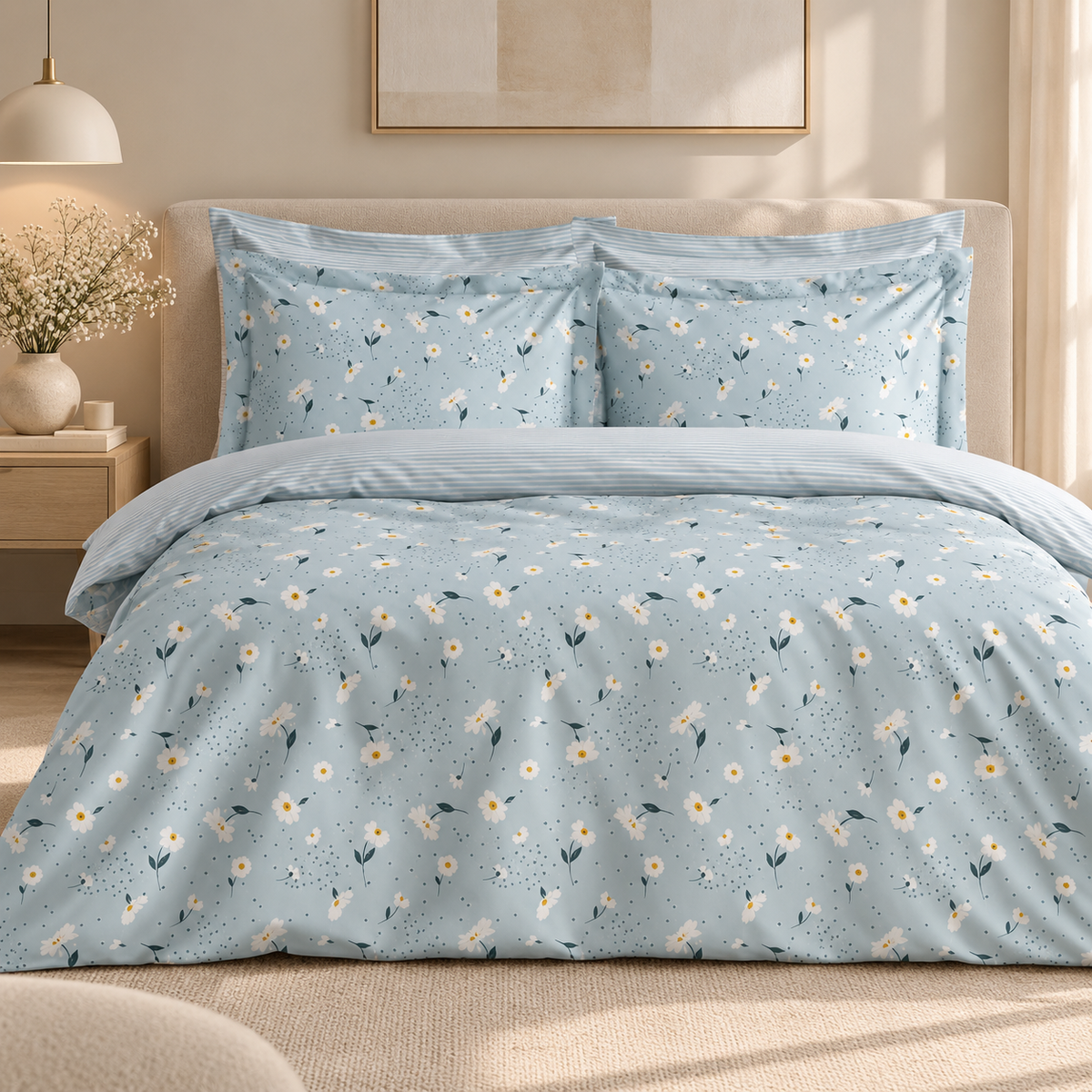 Karaca Home Daisy Blue 100% Cotton Single Duvet Cover Set 160 × 220 cm, 200.22.08.0036