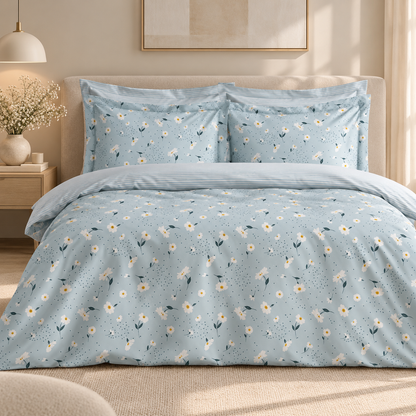 Karaca Home Daisy Blue 100% Cotton Single Duvet Cover Set 160 × 220 cm, 200.22.08.0036