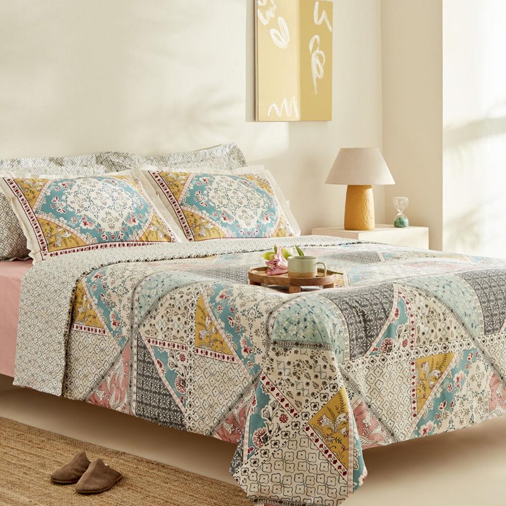 Karaca Home Edella 100% Cotton Single Duvet Cover Set - Multicolor, 200.22.12.0100