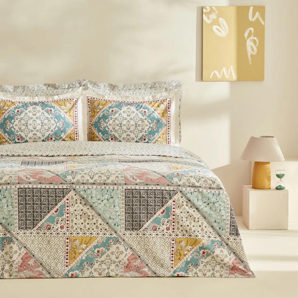 Karaca Home Edella 100% Cotton Single Duvet Cover Set - Multicolor, 200.22.12.0100