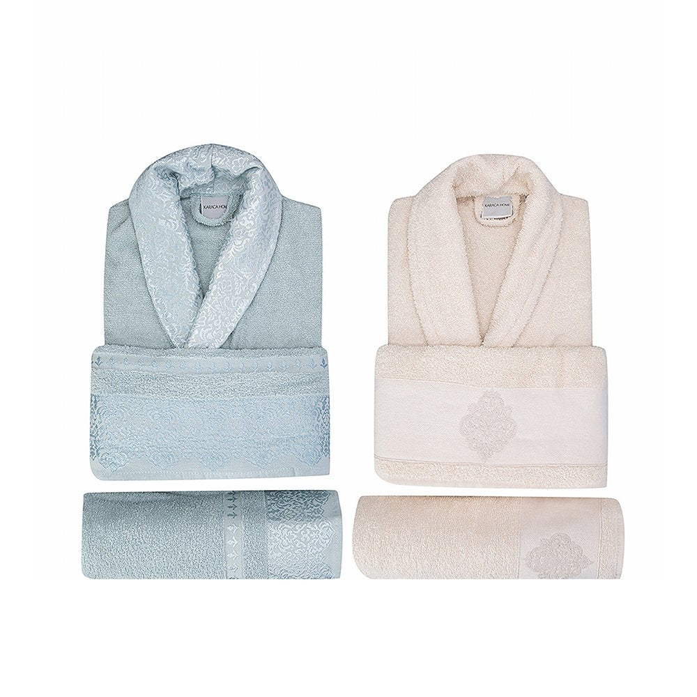 Karaca Home Vivien Flos 6Pcs Mint - Beige Family Bathrobe Set, 200.17.01.0397