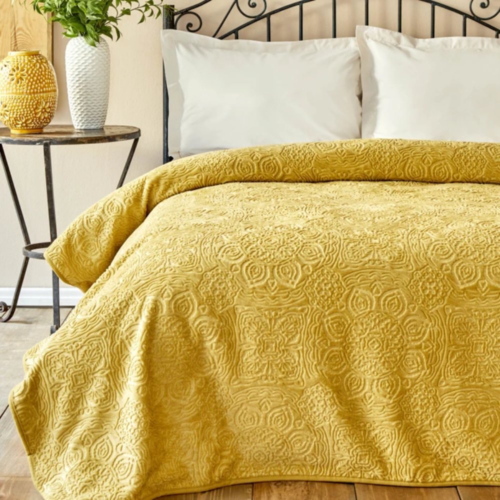 Karaca Home Scala Mustard Double Embosy Blanket, 200.18.01.0578