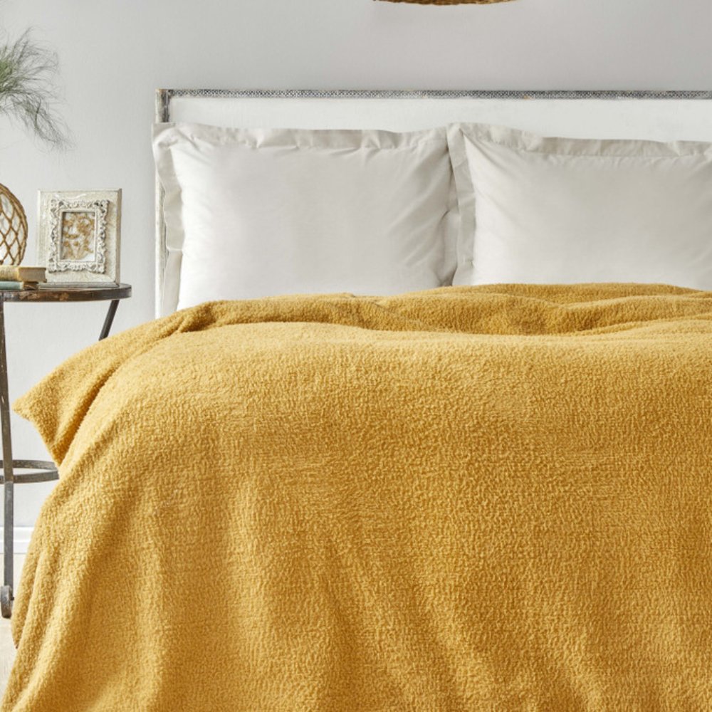 Karaca Home Faye Mustard Double Sherpa Blanket, 200.18.01.0798