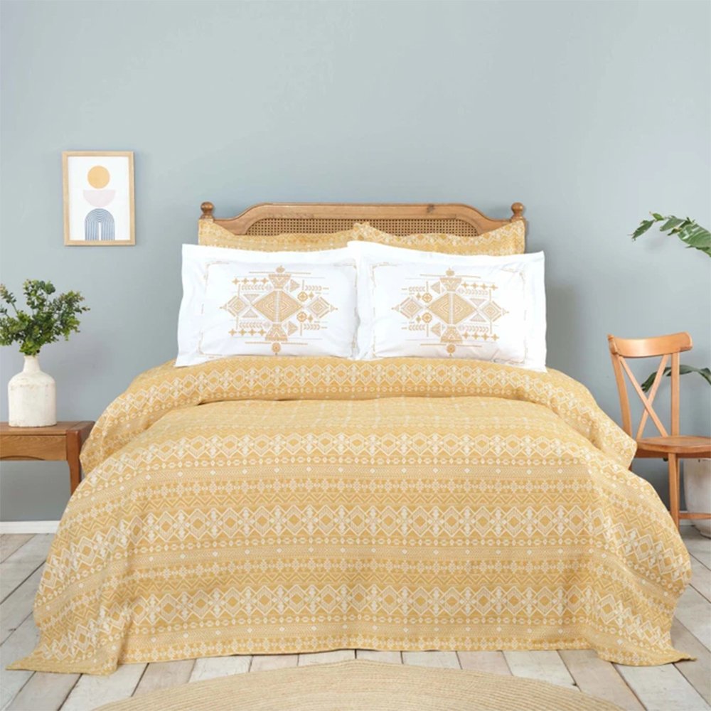 Karaca Home Aria Mustard Double Bedspread Set And Sheet Set, 200.20.01.0444