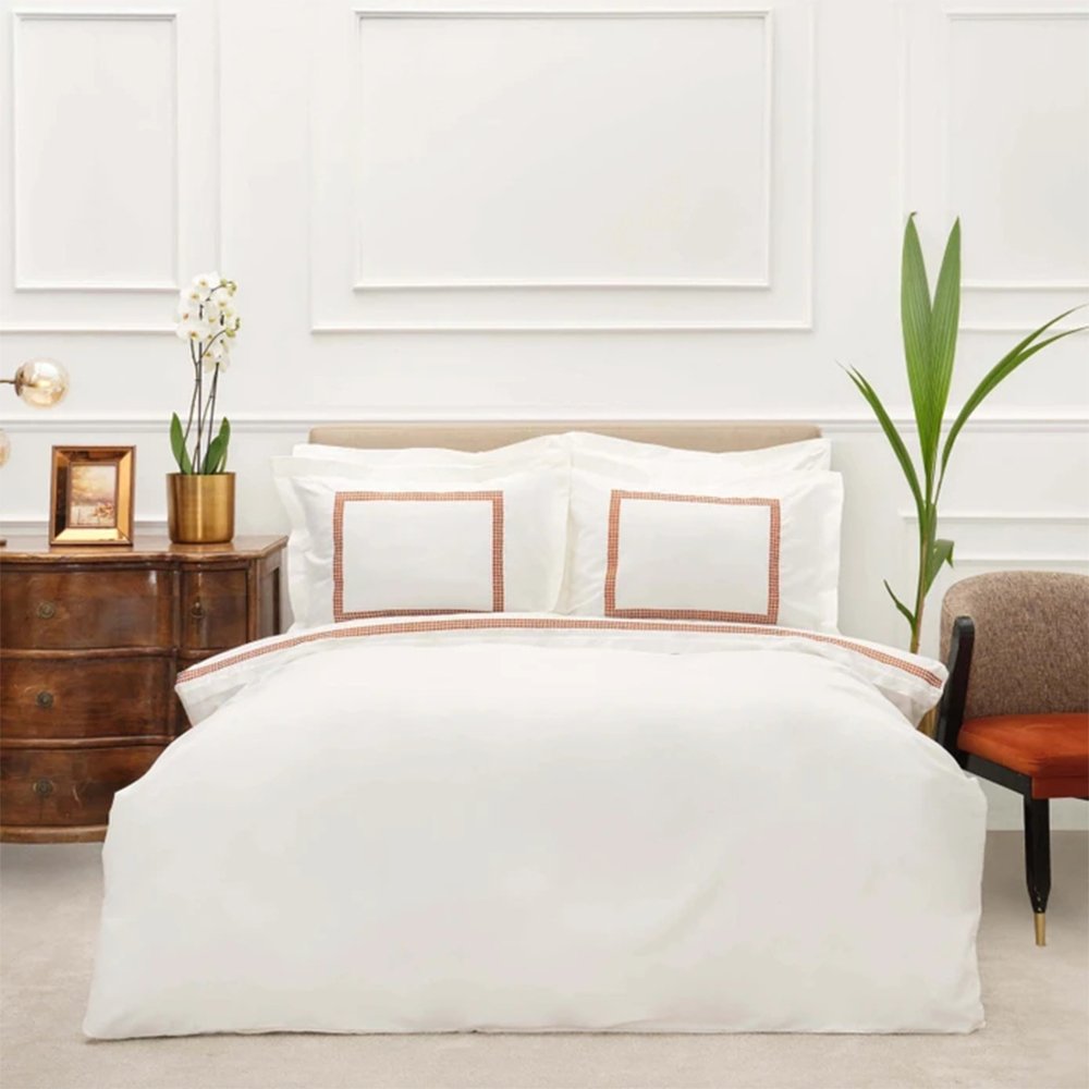 Karaca Home White Collection Azure 100% Cotton Double Percale Duvet Cover Set [Mustard], 200.21.01.0068