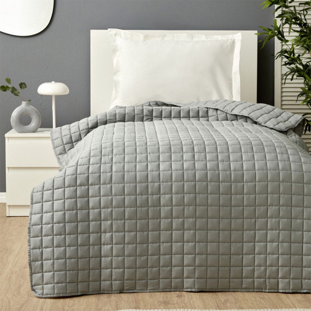 Karaca Home Heavy Satin Glass Beaded Quilt Double [140x200cm] Grey, 200.21.01.0303