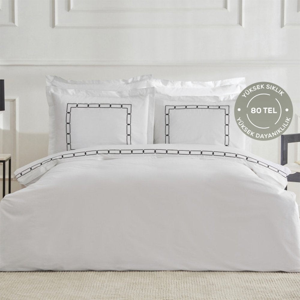 Karaca Home White Collection Diane 80 Thread 100% Cotton - Double Percale Duvet Cover Set, 200.22.02.0040