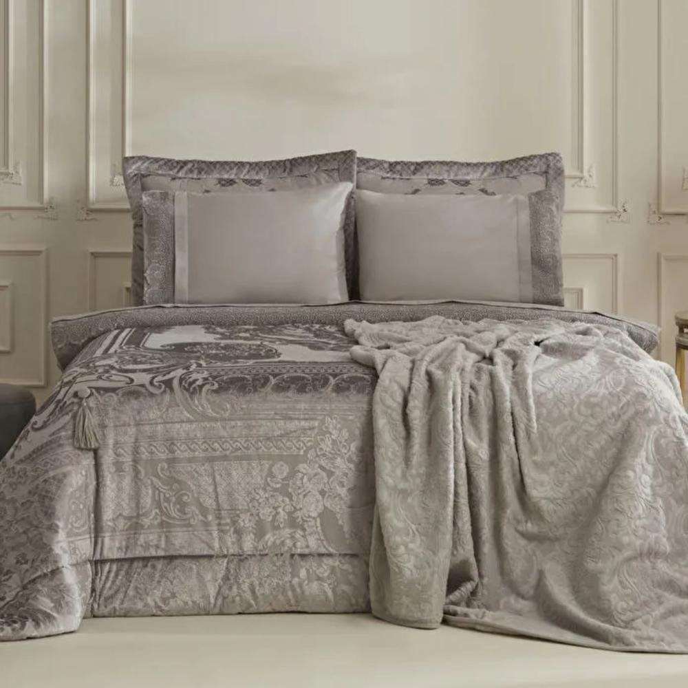 Karaca Home Valeria Grey Queen 8-Piece Bridal Bedding Set, 200.22.04.0331