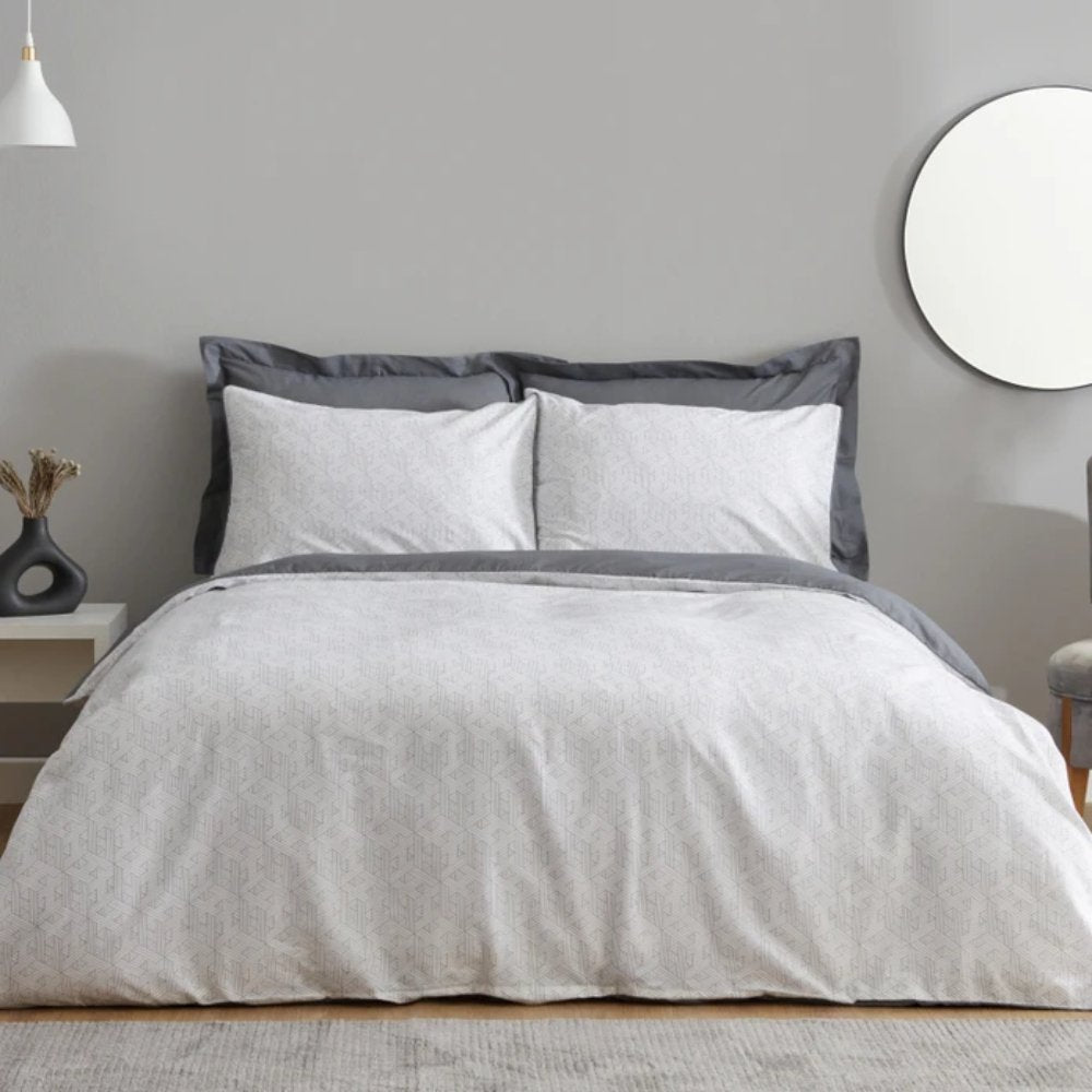 Karaca Home Ferne 100% Cotton Double Duvet Cover Set [Grey], 200.22.05.0122