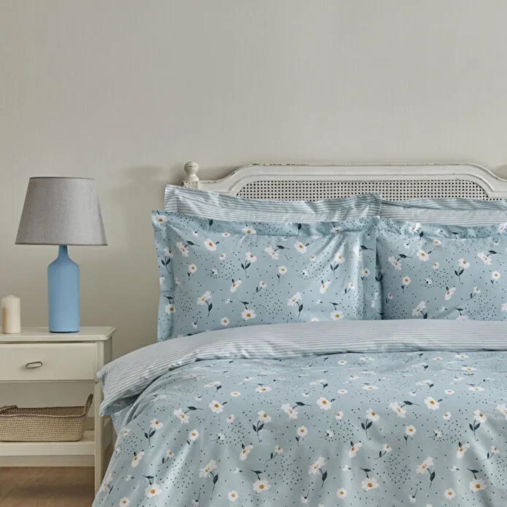 Karaca Home Daisy 100% Cotton Single Duvet Cover Set 160x220 cm - Blue, 200.22.08.0036