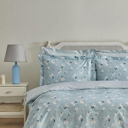 Karaca Home Daisy 100% Cotton Single Duvet Cover Set 160x220 cm - Blue, 200.22.08.0036