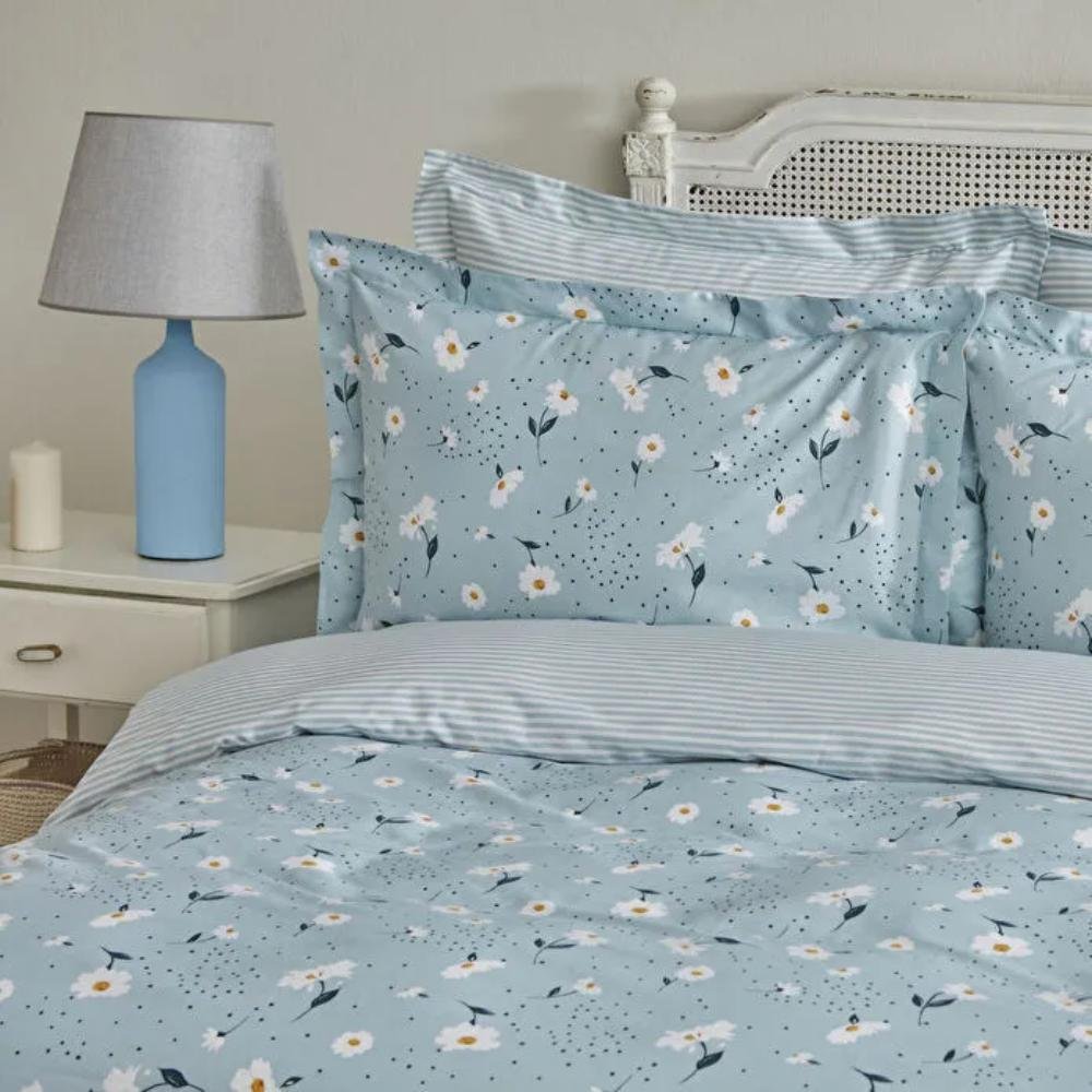 Karaca Home Daisy 100% Cotton Single Duvet Cover Set 160x220 cm - Blue, 200.22.08.0036