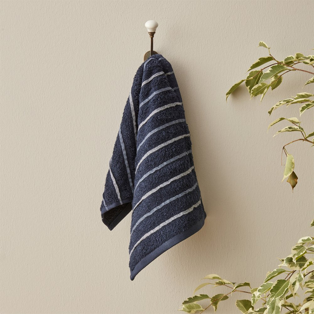 Karaca Home Denim Blue Striped 100% Cotton Hand Towels 30x50cm Navy Blue, 200.22.14.0242
