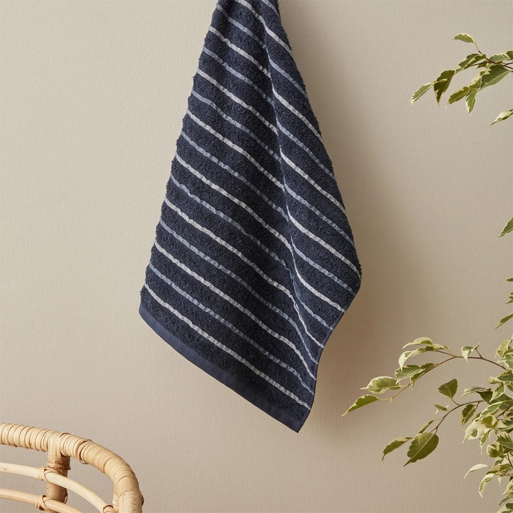Karaca Home Denim Blue Striped 100% Cotton Face Towels 50x90cm Navy Blue, 200.22.14.0243