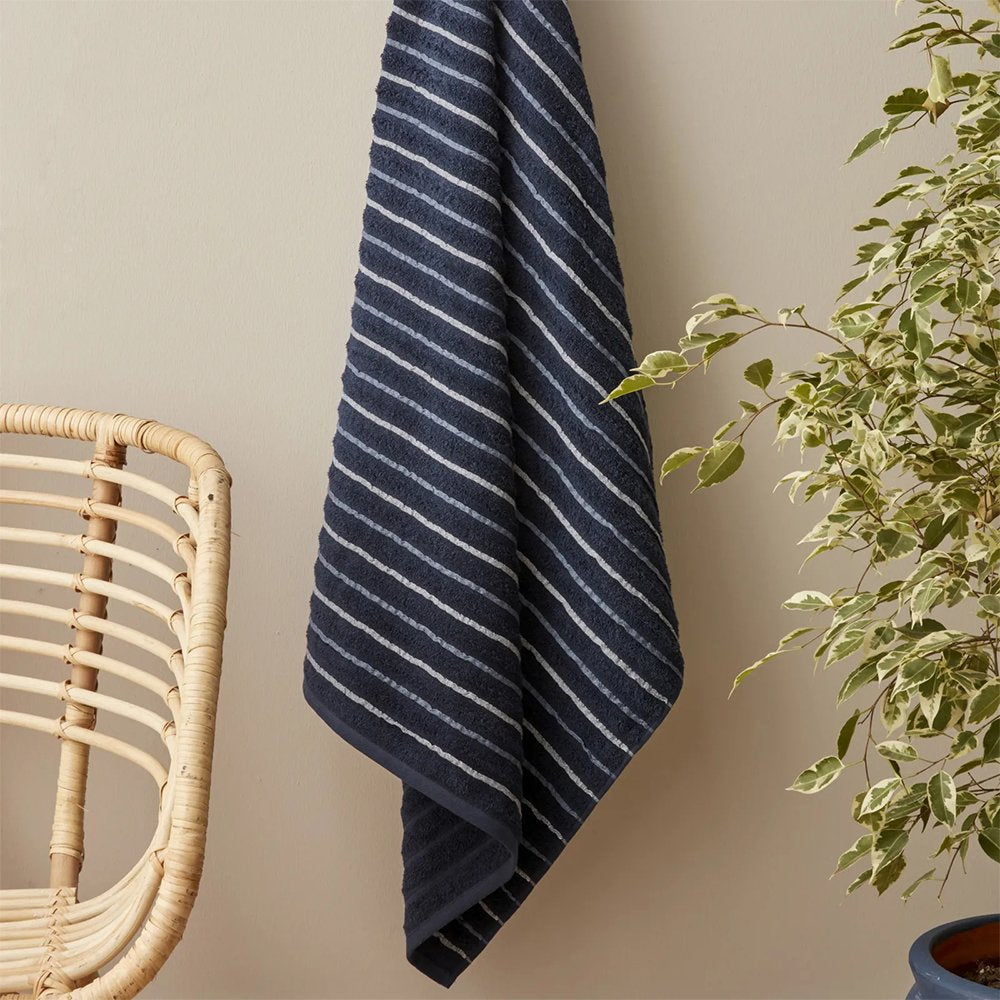 Karaca Home Denim Blue Striped 100% Cotton Bath Towels 85x150cm
