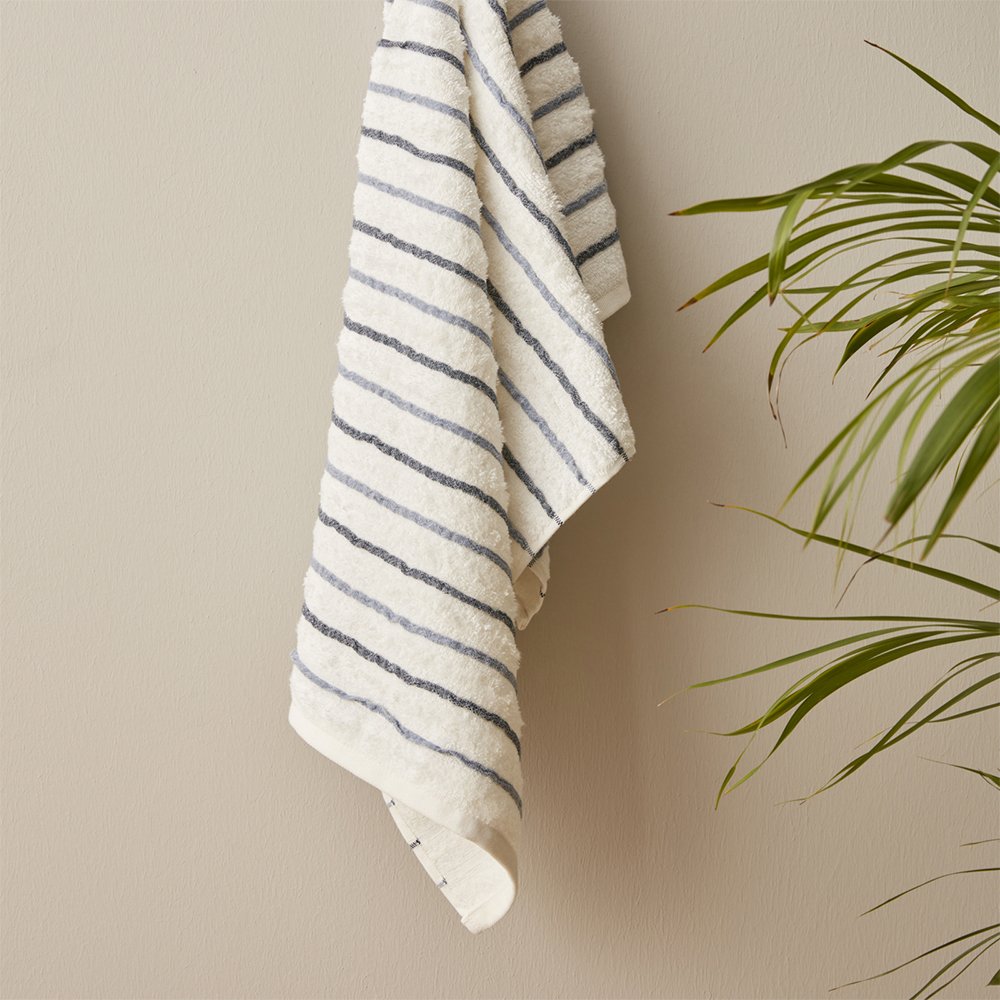Karaca Home Denim Blue Striped 100% Cotton Face Towels 50x90cm White, 200.22.14.0246
