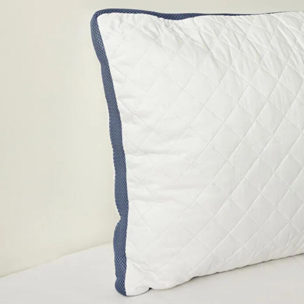 Karaca Home Air-Conditioned Quilted Pillow Protector 50x70 cm - White and Blue Frame Design, 200.22.14.0275