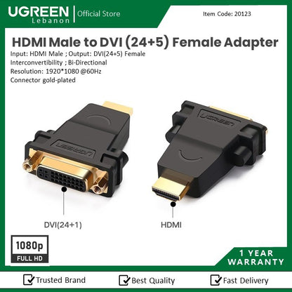 Ugreen, Hdmi Male To Dvi (24+5) Female Adapter, Full Hd Resolution Ugreen 20123