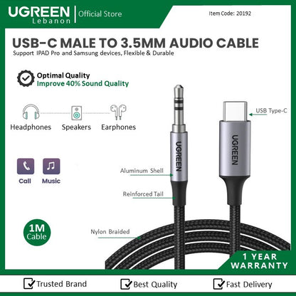 Ugreen, Usb-C Male To 3.5Mm Audio Cable, 1M, Hi-Fi Sound Quality, Flexible & Durable Ugreen Cm450 - 20192