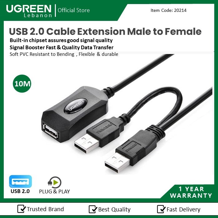 Ugreen, Usb 2.0 Cable Extension Male To Female, Built-In Chipset Assures Good Signal Quality Ugreen Us137 - 20214