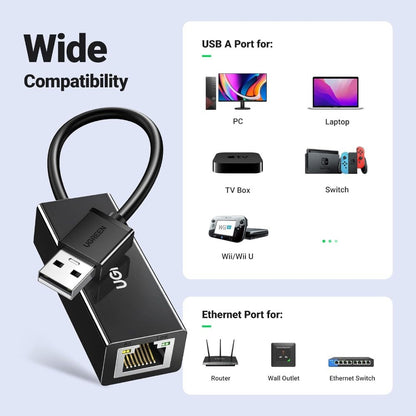 Ugreen, Usb To Ethernet Adapter Rj45 Wired Lan Adapterugreen Cr110 - 20254