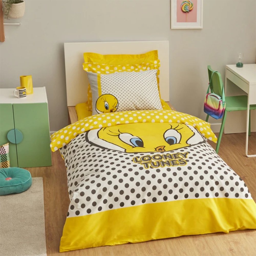 Karaca Home Looney Tunes Tweety 100% Cotton Single Duvet Cover Set, 203.12.01.0001