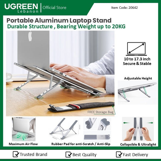 Ugreen, Aluminum Laptop Stand Riser, Multiangle, Adjustable, Foldable & Ergonomic Design + Free Pocket