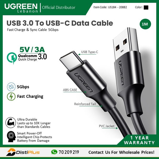 Ugreen, Usb-C Male To Usb 3.0 A 3A Data Cable 1M Ugreen Us184 - 20882