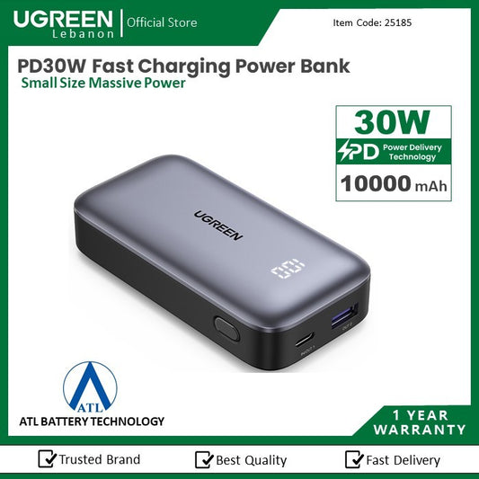 Ugreen, Airline Approved, Dual Port 10000Mah Ultra Slim Quick Charging 30W Power Bank With Digital Display Ugreen Pb502 - 25185
